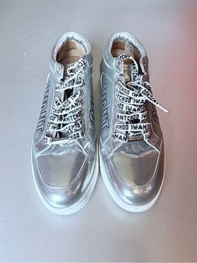 Jimmy Choo Silver Metallic Women's Athletic Sneakers Size 38 run small